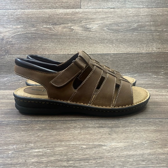 MINNETONKA Leather Fisherman's Sandals Open Toe Brown Women 12 Wide Adjustable - Picture 2 of 11